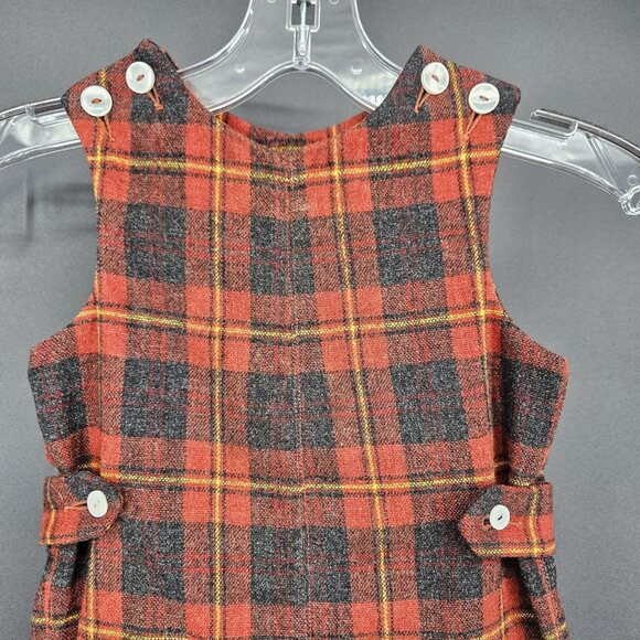 Vintage 2pc Jacket Romper Toddler Boys 2T/3T Red Plaid Gold Buttons Holiday - Picture 4 of 16